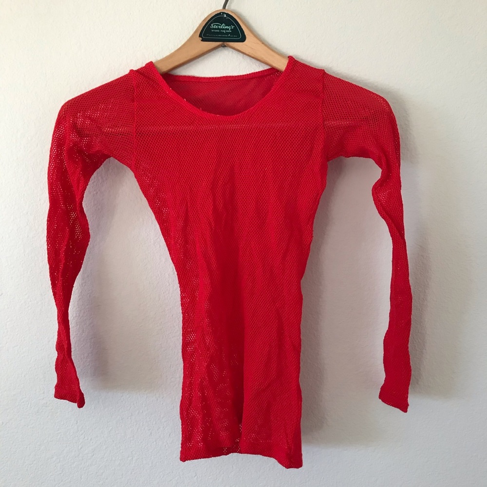 Red fishnet top